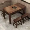Mesa e Cadeiras para Lanchonete em Madeira Maciça Restaurante Loja de Macarrão Mesa Retangular para Fast Food Cantina Comercial Mesa para Churrasco Carbonizado Hot Pot