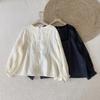Top de Ramio Estilo Francés Primavera y Verano Nuevo Puntada de Encaje Perezosa Estilo de Corte Camisa Blanca para Mujer