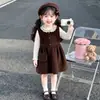 Vestido Chaleco para Niña Nuevo Estilo Coreano Primavera y Otoño Vintage Dos Piezas Vestido de Pana Vestido de Pequeña Princesa para Niños