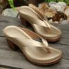 Nuevas Sandalias de Tanga Doradas de Tacón Alto de Talla Grande para Mujer de Comercio Exterior, Estilo Europeo y Americano, Tacón Grueso, Sandalias de Playa de Color Sólido, Wish