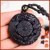 Colar de Obsidiana Negra Guan Er Ye para Homens, Pingente Guan Gong Dupla Face, Colar Statement Guan Gong Deus Marcial da Riqueza Unissex, Estilo Moderno