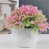 Flores Artificiales Falsas Muebles para el Hogar Adornos de Mesa Balcón Flores de Plástico Planta Verde Falsa Adornos de Plantas en Maceta Mini Decoraciones Bonsái