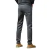 Calças Casuais Cinza de Alta Qualidade de Hong Kong Masculinas 2025 Novas Outono Slim-fit Calças Retas de Negócios Forradas com Lã Espessadas