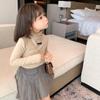 Camiseta Básica para Niña 2025 Primavera y Otoño Color Sólido Cuello Alto Camiseta de Manga Larga Estilo Infantil Espesa Cepillada Elástica Top de Invierno