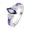 Anillo de circonita de diamante púrpura colorido de venta caliente transfronteriza, sentido de alta gama, popular en Europa y Estados Unidos, anillo de diamantes creativo, joyería de mano al por mayor