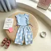 Conjunto de Verano para Niñas de Comercio Exterior 2026 Estilo Coreano Fresco y Lindo Top de Manga Abullonada Siete- Pantalones de Pierna Ancha Conjunto de Dos Piezas