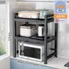 Prateleira para forno de micro-ondas, extensível, prateleira de armazenamento de bancada de camada dupla para uso doméstico, prateleira para forno de cozinha e forno de micro-ondas