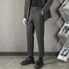 Pantalones occidentales de otoño para hombre, rectos, ajustados, hasta el tobillo, de alta calidad, antiarrugas, negros, informales