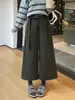 Calça Cropped Versátil de Temperamento para Mulheres Outono 2026 Nova Calça de Zíper de Cintura Alta Calça de Perna Larga Solta Emagrecedora Roupa Exterior
