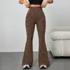 Pantalones de Yoga Acampanados con Estampado de Leopardo Europeos y Americanos Transfronterizos para Mujer, de Cintura Alta, Levanta Glúteos, Pantalones Acampanados Deportivos Estampados, Pantalones Largos Fitness para Glúteos de Melocotón