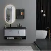 Gabinete de Baño Montado en Pared Aleación de Aluminio Cerámica Cuenca Integrada Cajón Puerta Abierta Espejo Simple Gabinete Lavabo Montado en Pared Almacenamiento