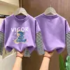 Camiseta de manga larga para niño 2026 nueva ropa de otoño para niños, camiseta básica de algodón puro de imitación de dos piezas para niño, top para niños mayores