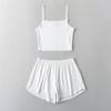 YPFF Trendy Feminino Doce Menina Verão Renda Costura Colete Curto Staggedness Shorts de perna larga Terno de Duas Peças