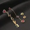 Dulces y de Moda Nuevos Asimétricos Amor Circonita Roja Diamante Denso Incrustado Exquisitos Pendientes Aguja de Plata S925 Románticos y Hermosos