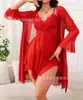 Comércio Exterior Transfronteiriço Lingerie Sexy Plus Size Renda e Tule Camisola Feminina Transparente Robe Conjunto de Pijama