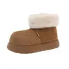 Botas de Neve Femininas 2025 Novo Estilo de Inverno, Forradas com Lã e Espessadas, Mocassins de Bico Largo, Botas Curtas Quentes, Sapatos de Algodão para Neve com Solado Grosso