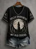 Camiseta feminina de gola V 3D mais vendida internacionalmente, estilo europeu e americano, corte solto, top casual feminino para Halloween, camiseta com estampa digital