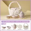 Conjunto de Chá Kung Fu Cerâmico Pintado à Mão com Camélias e Glicínias para Uso Doméstico, Especial para Preparo de Chá, Uma Bule e Duas Xícaras, Conveniente, De Alta Qualidade, Luxo Leve