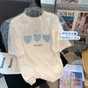 Camiseta Dulce Japonesa de Verano 2026 con Estampado de Corazón y Letras, Top Holgado Versátil de Manga Corta Estilo Perezoso para Mujer