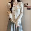 2025 Estilo Tweed Chic Top de Punto para Mujer Otoño e Invierno Suéter con Cuello de Encaje Look Adelgazante Cubre Vientre Camisa Básica Moderna y Versátil