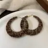 Pendientes de Aguja de Plata Otoño e Invierno Estampado de Leopardo Retro Cuadrado Geométrico Redondo Pendientes Simples Maillard Pendientes de Nicho de Alta Gama