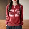 Cardigan de Punto para Mujer con Cuello Redondo, Manga Larga, Cierre Doble, Diseño Jacquard, Nuevo para Otoño e Invierno, 25 Años, Algodón Puro
