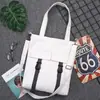Bolso de Lona con Hebilla y Bolsillo Doble Exterior Estilo Coreano para Mujer Bolso de Hombro Único Cruzado Bolso de Mano de Tela Bolso para Libros de Estudio de Estudiante