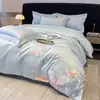 Conjunto de Roupa de Cama de Quatro Peças Bordado de Alta Qualidade 100% Algodão de Fibra Longa Lençol de Cama 100% Algodão Puro Capa de Edredom Conjunto de Roupa de Cama Estilo Luxo Leve