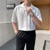 Camisa Holgada de Seda de Hielo Resistente a las Arrugas Cuello Cubano Manga Corta para Hombre Sencilla Casual Fresca Camisa de Seda de Hielo Media Manga Tendencia ins