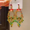 Pendientes de Cristal Redondos con Flor y Borla Incrustados de Diamante Estilo Festivo Nicho de Lujo Ligero Elegantes Pendientes
