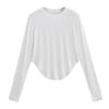 Playera Holgada Delgada de Color Sólido Simple Perezosa para Combinar con Todo para Mujer con Dobladillo Curvo que Cubre el Vientre Blusa Deportiva Top