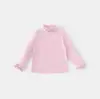 Camiseta de Niña para Primavera y Otoño Bebé Elegante Personalidad Infantil Moderna Volantes Cuello Semi-Alto Dibujos Animados Lazo Camiseta Básica