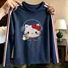 Camiseta de manga larga de algodón puro con retazos estilo americano para niñas, nueva camiseta básica versátil casual de primavera y otoño para niños mayores