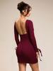 Ropa de Mujer Transfronteriza Europea y Americana Vestido Sexy de Manga Larga sin Espalda Otoño e Invierno Nuevo Mini Vestido Corto Rojo para Fiesta