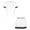 Camiseta de Punto Blanca de Manga Corta Bordada Ajustada para Mujer, Conjunto Deportivo Casual de Verano, Falda Plisada, Conjunto de Dos Piezas
