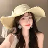 Chapéu de Palha com Laço de Renda para Mulheres, Proteção Solar para Férias de Verão na Praia, Elegante Chapéu de Sol Doce Estilo Francês
