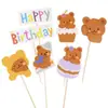 Decoración de Pastel Estilo Ins Bandera Coreana Enchufe Dibujos Animados Oso Lindo Hp Corazón Feliz Cumpleaños Topper Accesorios