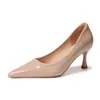 Zapatos de Tacón Alto de Piel de Oveja para Mujer, Tacones de Aguja, Zapatos Individuales para Combinar con Faldas, Elegantes Zapatos de Trabajo de Charol Francés de Punta Fina Color Nude para Mujer, Negros