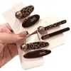Pinza para el Cabello Color Chocolate con Estampado de Leopardo Estilo Coreano, Pinza Lateral para Flequillo Versión Coreana, Aspecto Elegante y de Alta Gama, Pasador