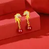 Aretes Originales de la Semana del Caballo para Mujer, Plata Pura, Elementos del Año Nuevo Estilo Chino, Aretes de Moneda de Trébol Próspero