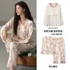 Pijama Feminino com Bojo Embutido, Manga Longa Outono e Inverno Algodão Puro Desenho Animado Fofo de Menina Conjunto de Duas Peças de Roupa de Casa 100% Algodão