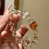 Pulsera de Cristal Blanco Natural de Círculo Único con Cubos de Ámbar, Diseño de Lujo Ligero y Elegante, Joyería Unisex, Regalo para Amigos