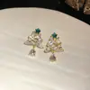 Pendientes de Árbol de Navidad de Aguja de Plata con Diamantes y Perlas, Pendientes de Moda Transfronterizos Nuevos, Pendientes de Navidad de Diseño de Nicho al por Mayor