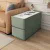 Mesa auxiliar para sofá hecha de madera maciza, moderna y sencilla, con mesa auxiliar de losa de roca, mesa auxiliar de lujo ligero para sala de estar, mesa auxiliar móvil con armario de almacenamiento