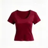 Camiseta Redonda para Mujer de 220g Algodón de Alta Elasticidad Canalé 1x1 Manga Corta Corte Ajustado Deportiva Casual Pilates Entrenamiento