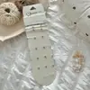 Meias Novas de Outono Estilo Japonês Bordadas com Flores Meia de Cano Médio Bainha Dupla Franzida Meias Longas Listras de Microcompressão Meias Largas