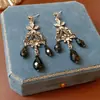 Pendientes de Borla con Flor de Diamante Incrustada de Aguja de Plata Pendientes de Estilo Palaciego Retro Pendientes de Moda de Estilo Étnico de Alta Gama para Mujer
