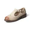 Novos Sapatos Casuais Femininos Britânicos de Cabeça Redonda com Fivela, Sapatos T de Salto Médio para Mulheres 33-43 Sapatos de Comércio Exterior