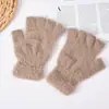 Luvas sem Dedos de Pelo Sintético para Outono e Inverno, Luvas Curtas de Pelúcia para Escrever com Meio Dedo, Luvas Simples de Tricô Quentes de Inverno para Escritório