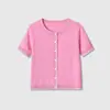 Top de punto bordado de manga corta con cuello redondo rosa fluorescente para mujer, nuevo de primavera 2026, transfronterizo Aliexpress 3471012